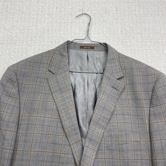 Peter Millar Blazer Men's 46T Sports Coat Jacket 100% Wool Plaid Grey / Orange - Picture 2 of 16